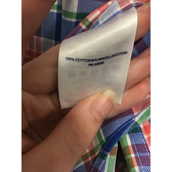 Lands' End Red, Blue, and Green Plaid Button Up Men's Large - Picture 4 of 5